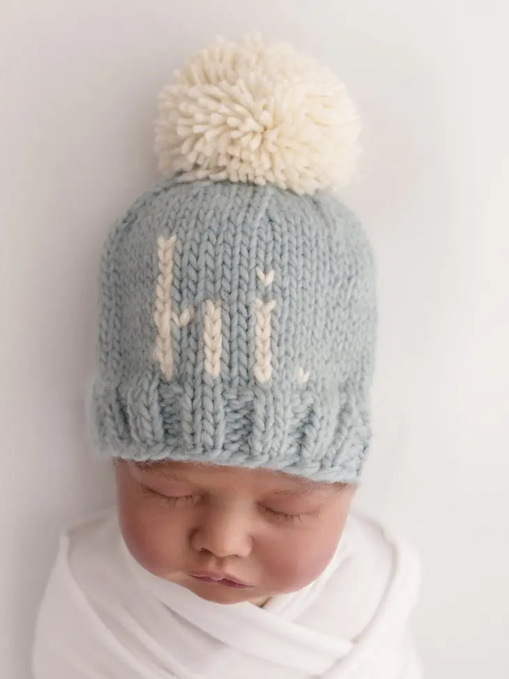 hi. Surf Blue Hand Knit Beanie Hat