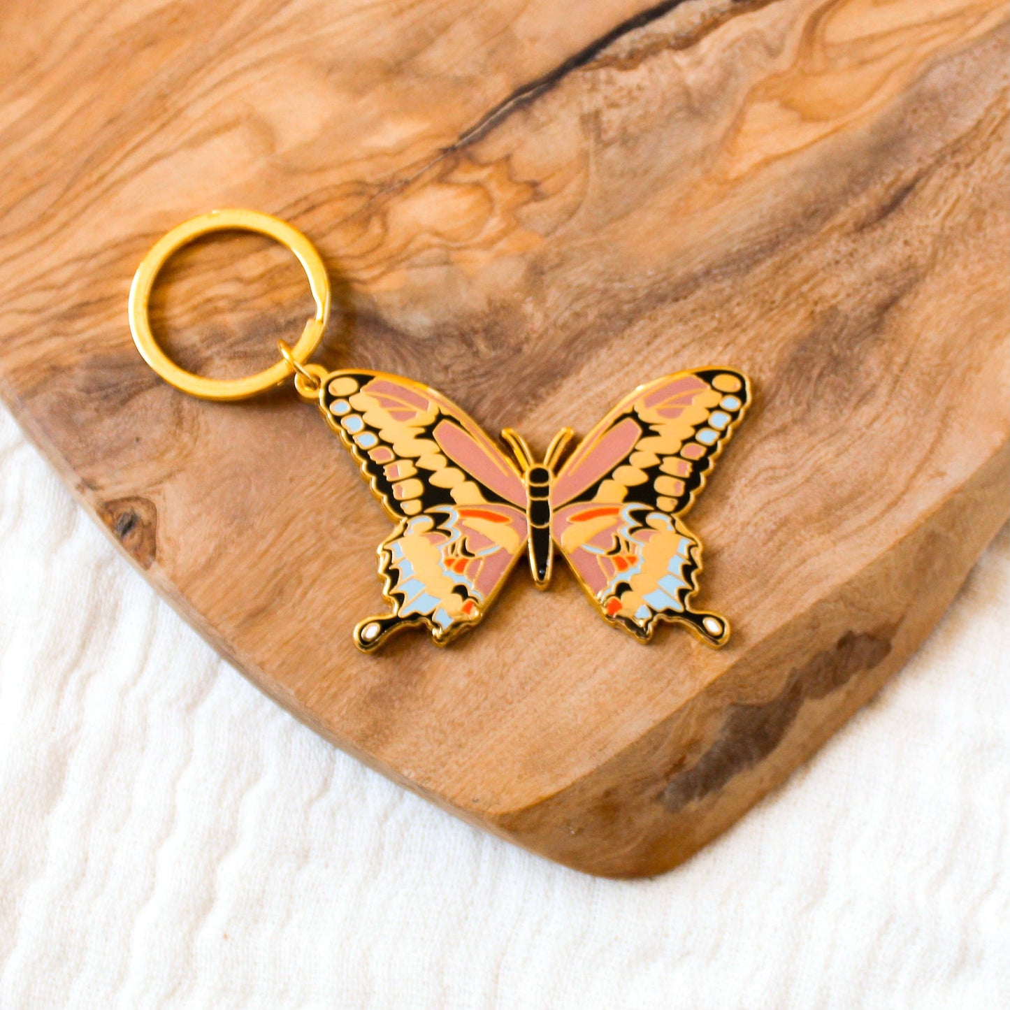 Pink Swallowtail Metal Keychain 2x2 in.