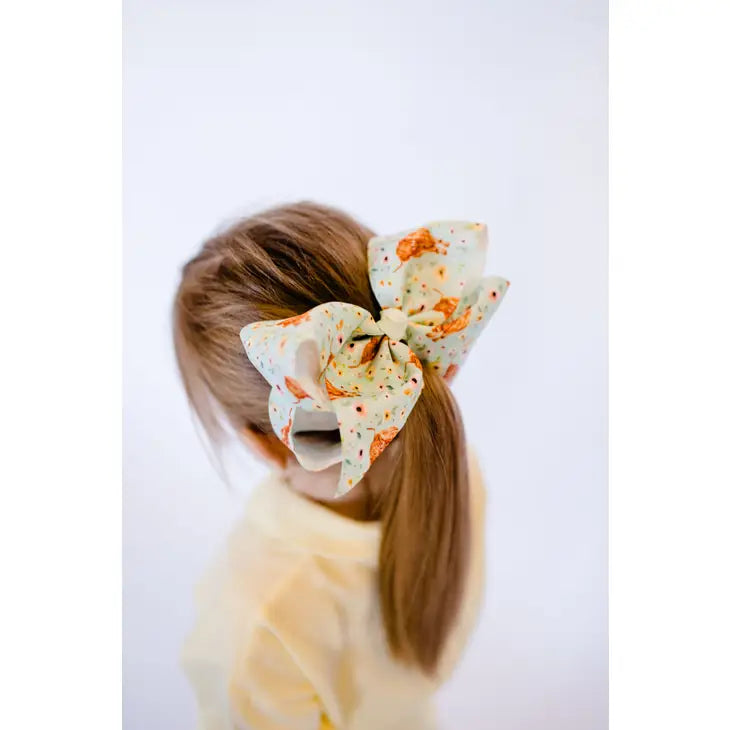 Longhorn Highland Floral Cow 7" Grosgrain Hair Bow Clip