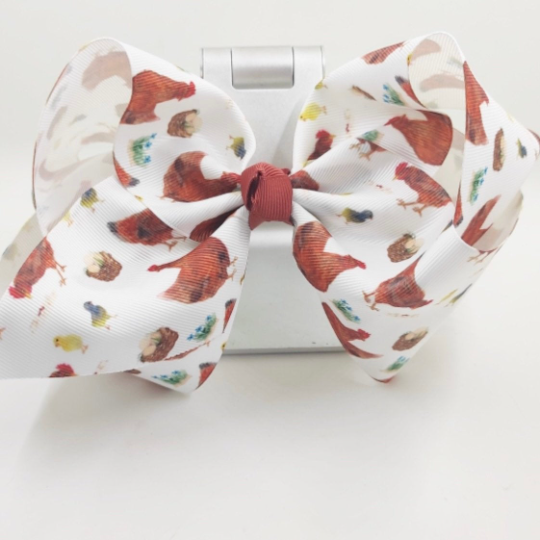 Watercolor Chicken 7” Grosgrain Bow