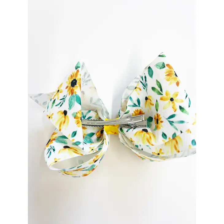 Watercolor Sunflowers 7" Grosgrain Hair Bow Clip
