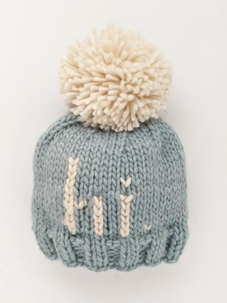 hi. Surf Blue Hand Knit Beanie Hat