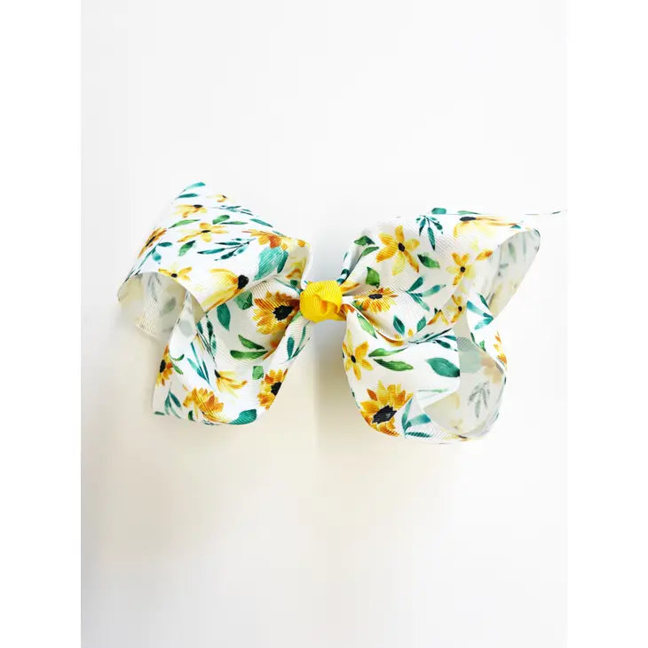 Watercolor Sunflowers 7" Grosgrain Hair Bow Clip