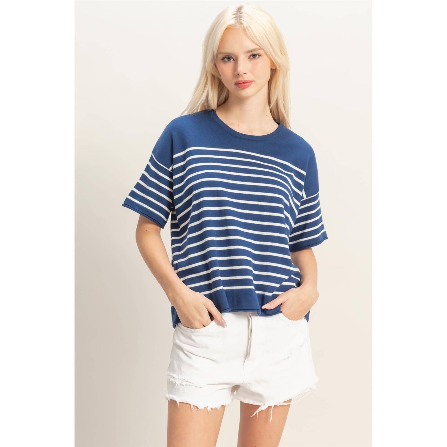 Striped Short Sleeve Knit Top