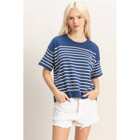 Striped Short Sleeve Knit Top