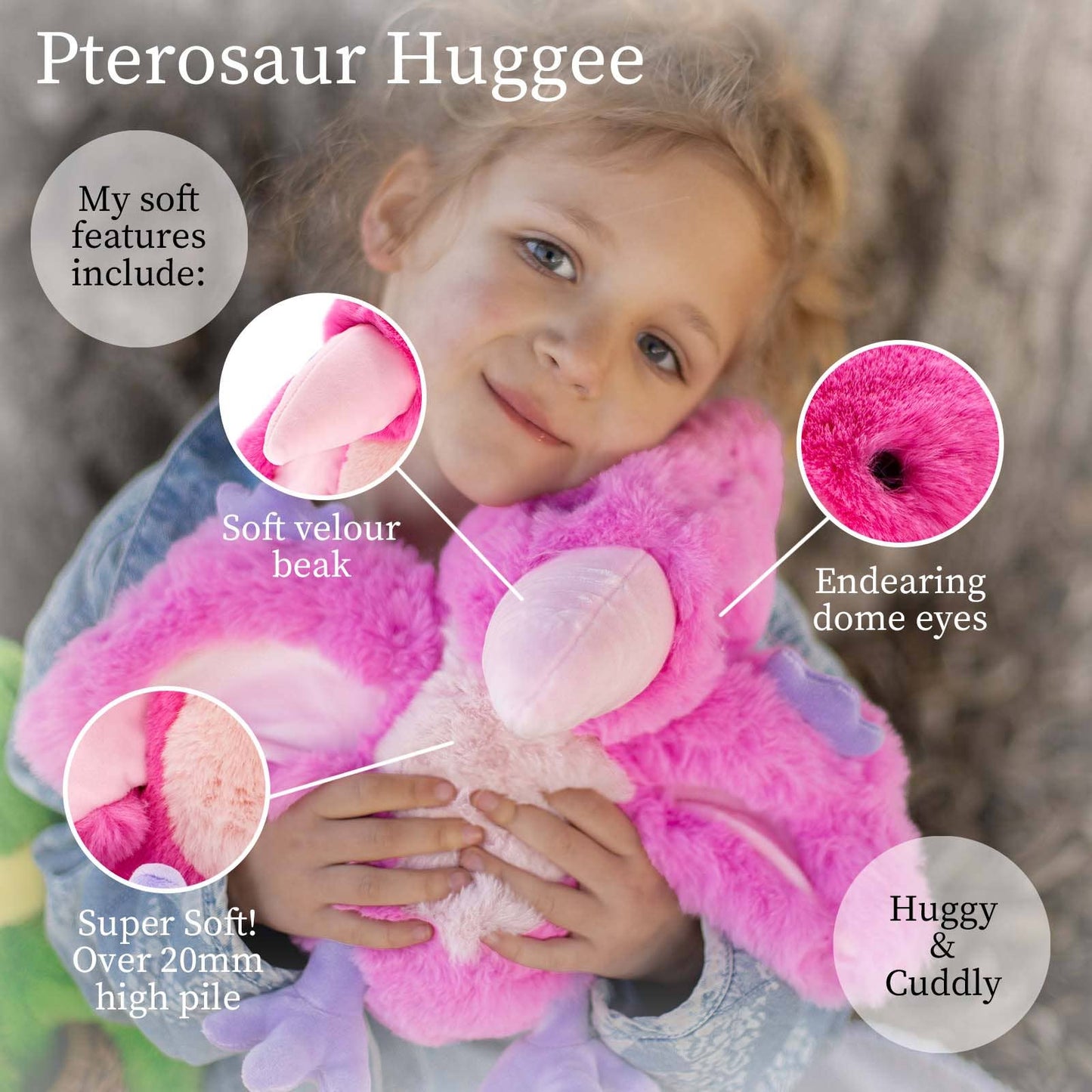 World's Softest 11 inch - Hot Pink Baby Pterosaur Plush Toy