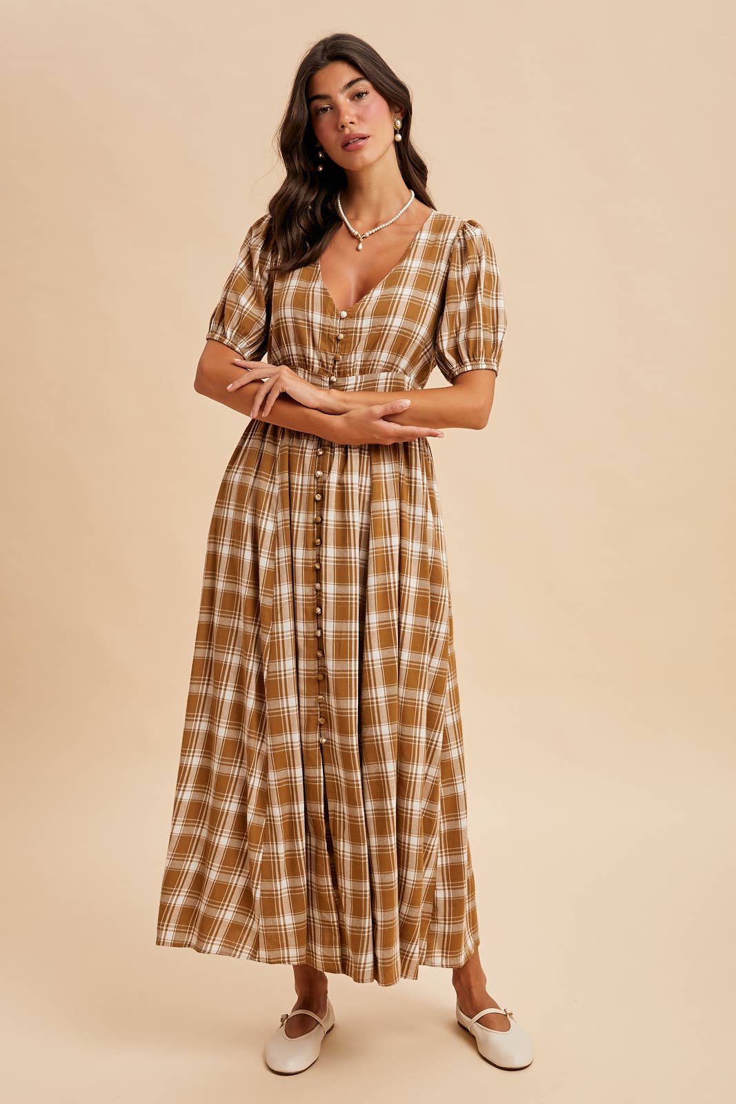PLAID BUTTON DOWN MAXI DRESS