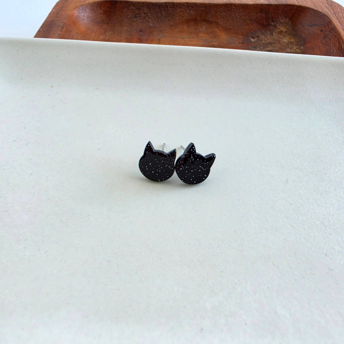 Dainty Cat Studs - Black Glitter // Halloween, Fall, Earring