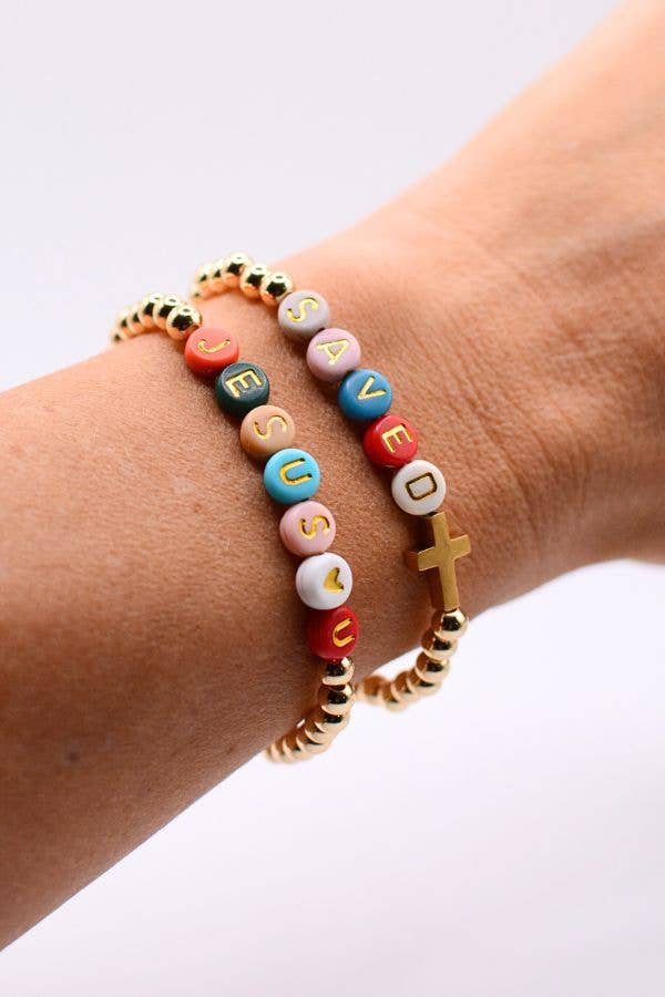 Gold Faith Bracelets – Jesus Loves U, Pray, Saved, Worthy