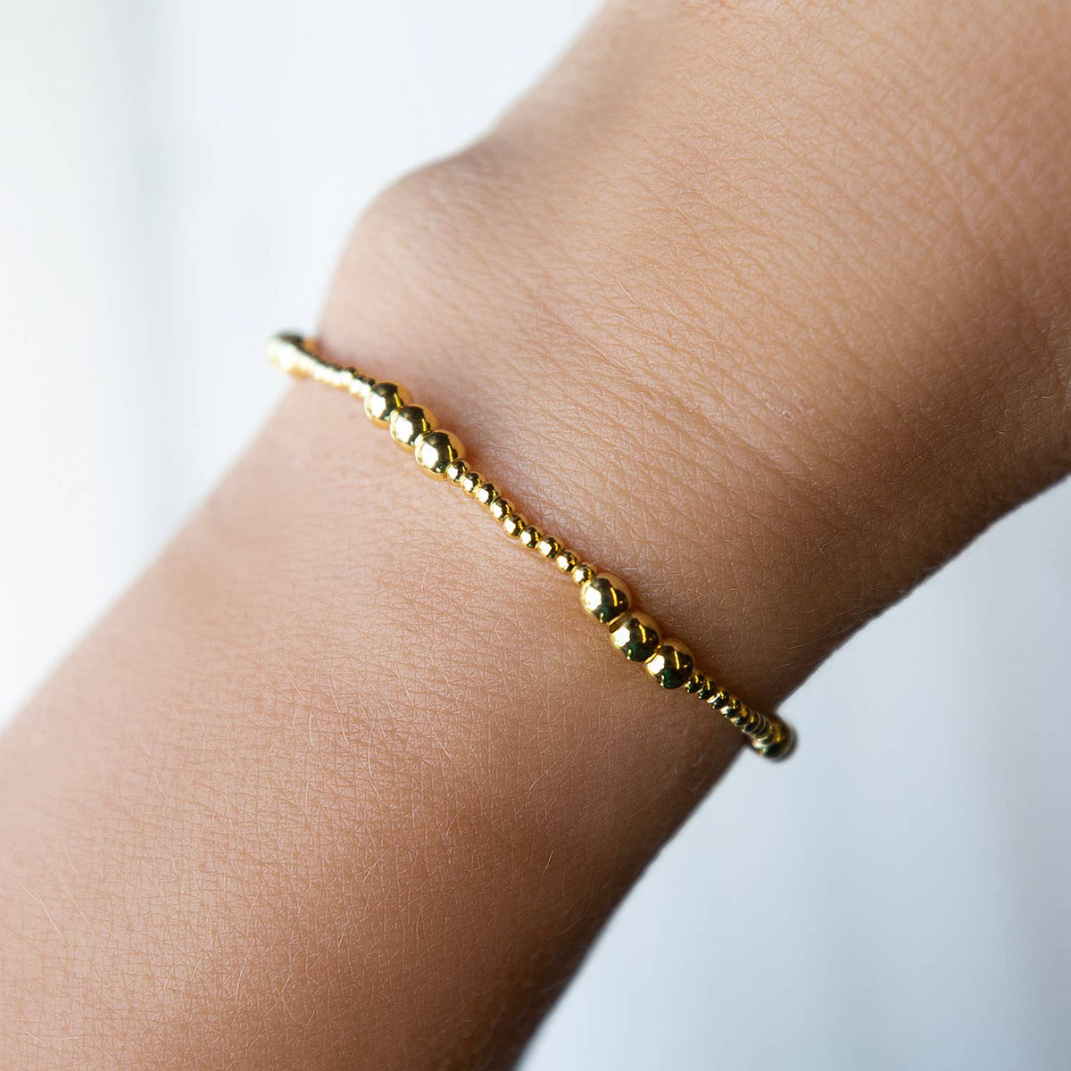 Tarnish Resistant Trio Gold Beaded Stretch Bracelet, Smooth