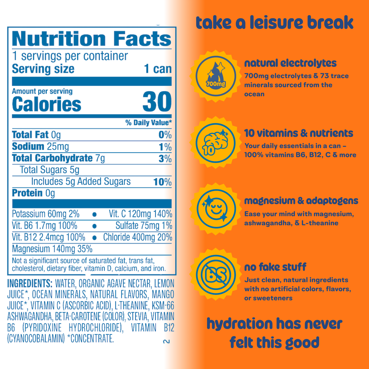 Leisure Hydration Electrolyte Tropical Mango (16 oz x 12 pack)