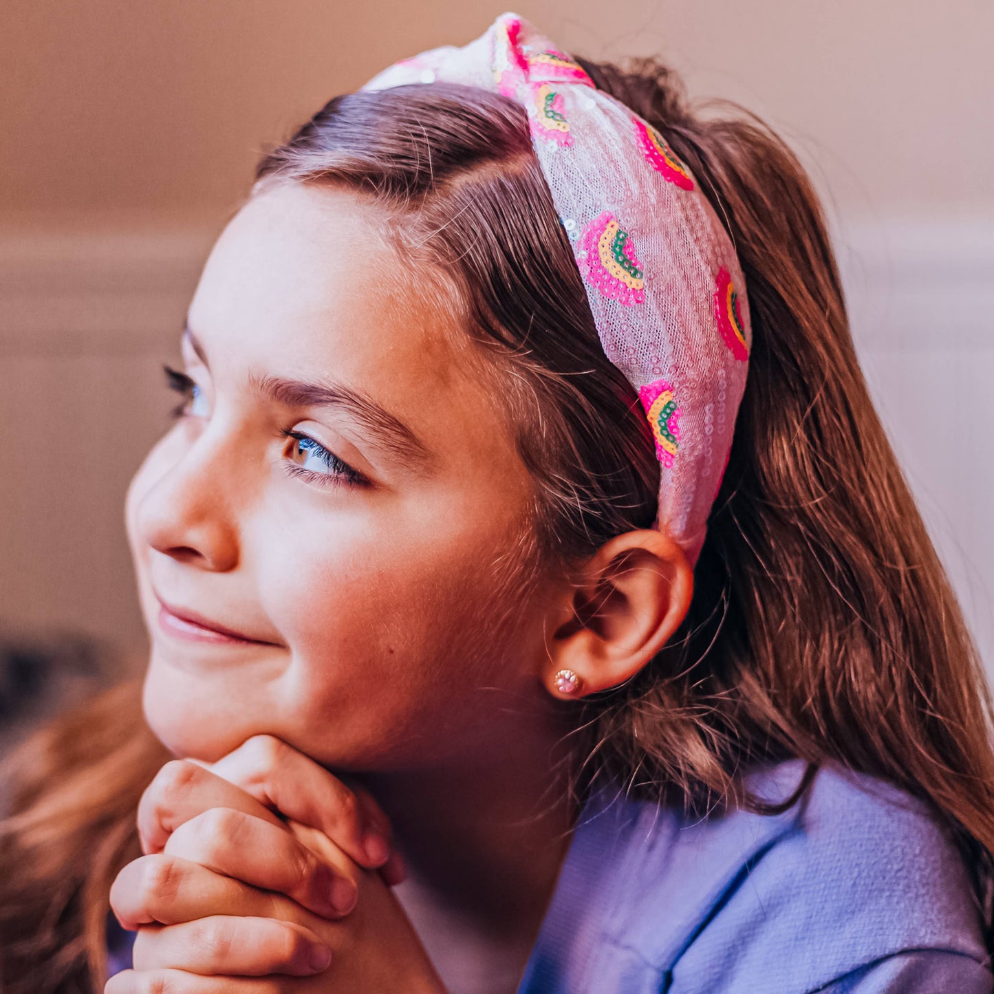 Kids Sequin Knot Headband - Rainbow
