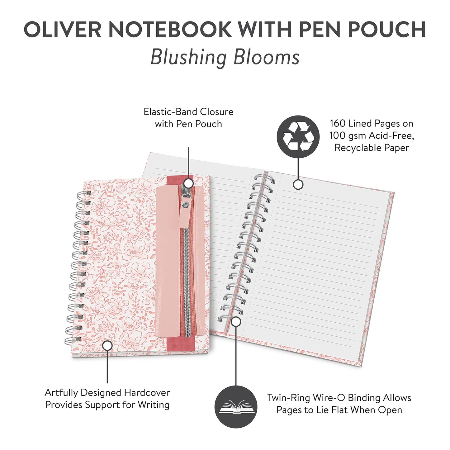 Blushing Blooms Oliver Notebook with Pen Pocket