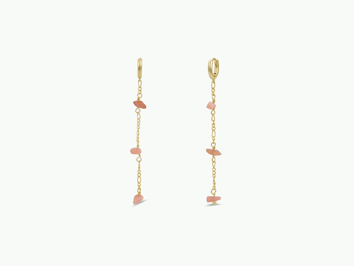 Raw Gemstone Chain Drop Earring - Peach Moonstone