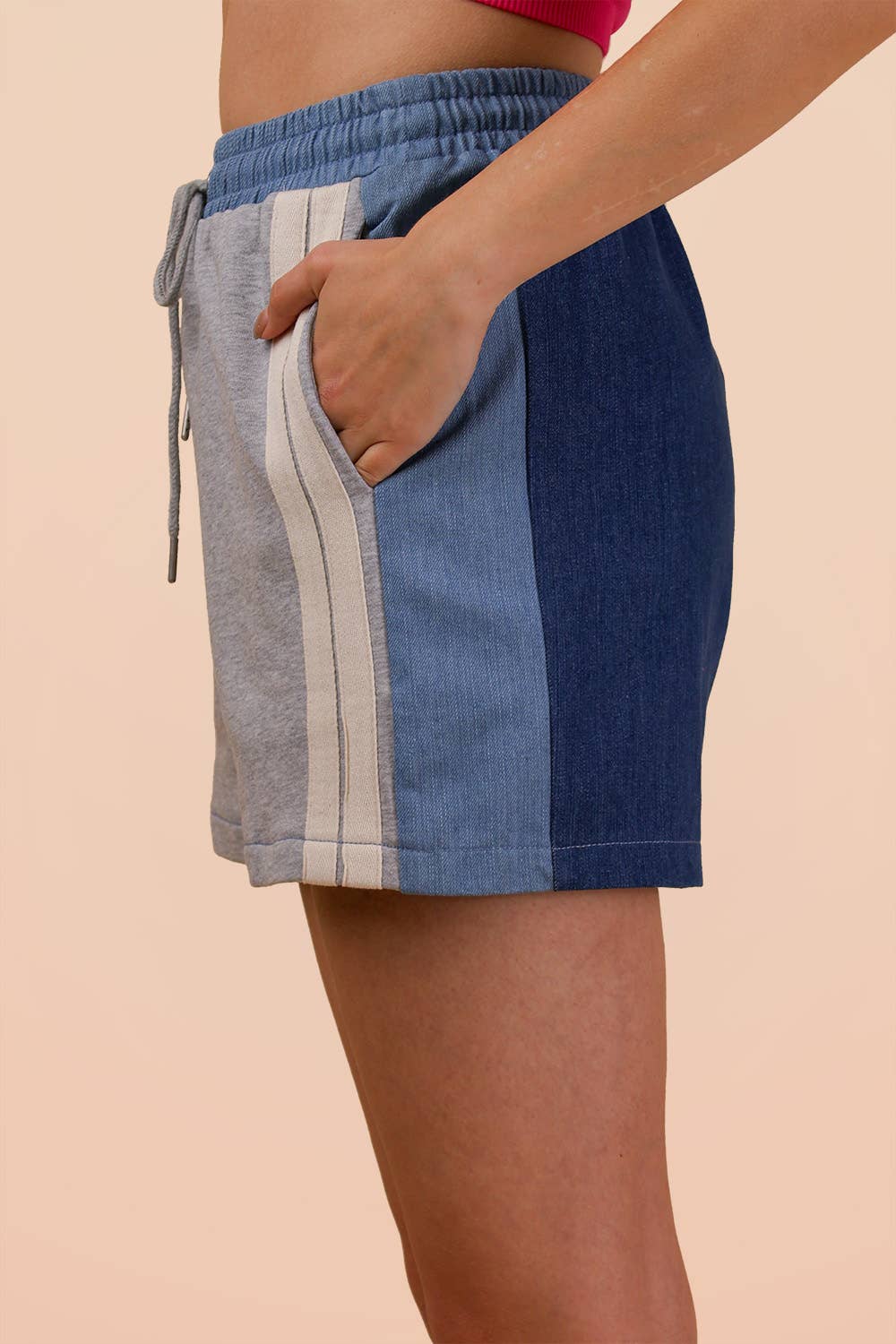 Denim-Terry Mix Casual Shorts