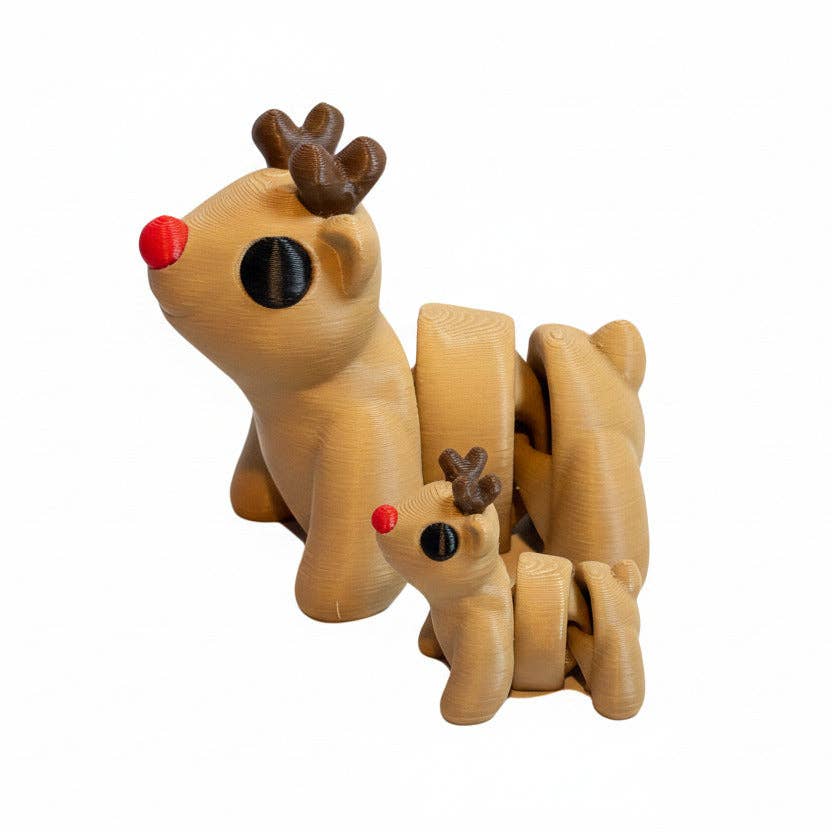 Red Nose Reindeer • Christmas • Articulated *Larger* Animals • 3D Printed Articulated Animal • Flexi Animals • Pocket Pets • Pocket Pals • Desk Pets [#72]