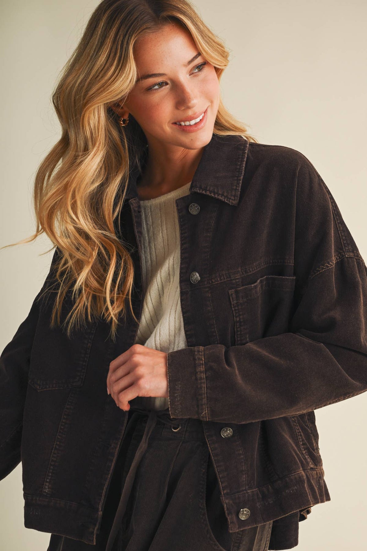 Wide-Wale Corduroy Dropped Shoulder Jacket