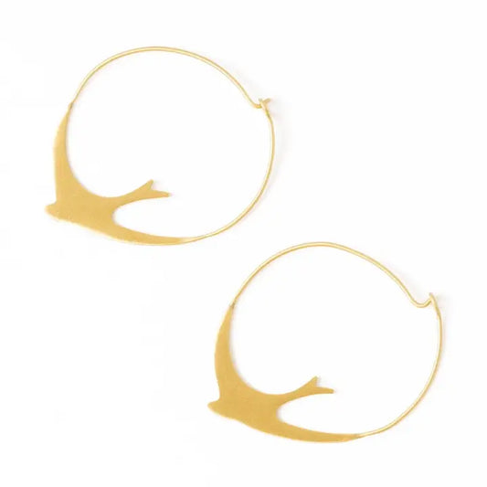Amelia circle bird hoop earrings brass