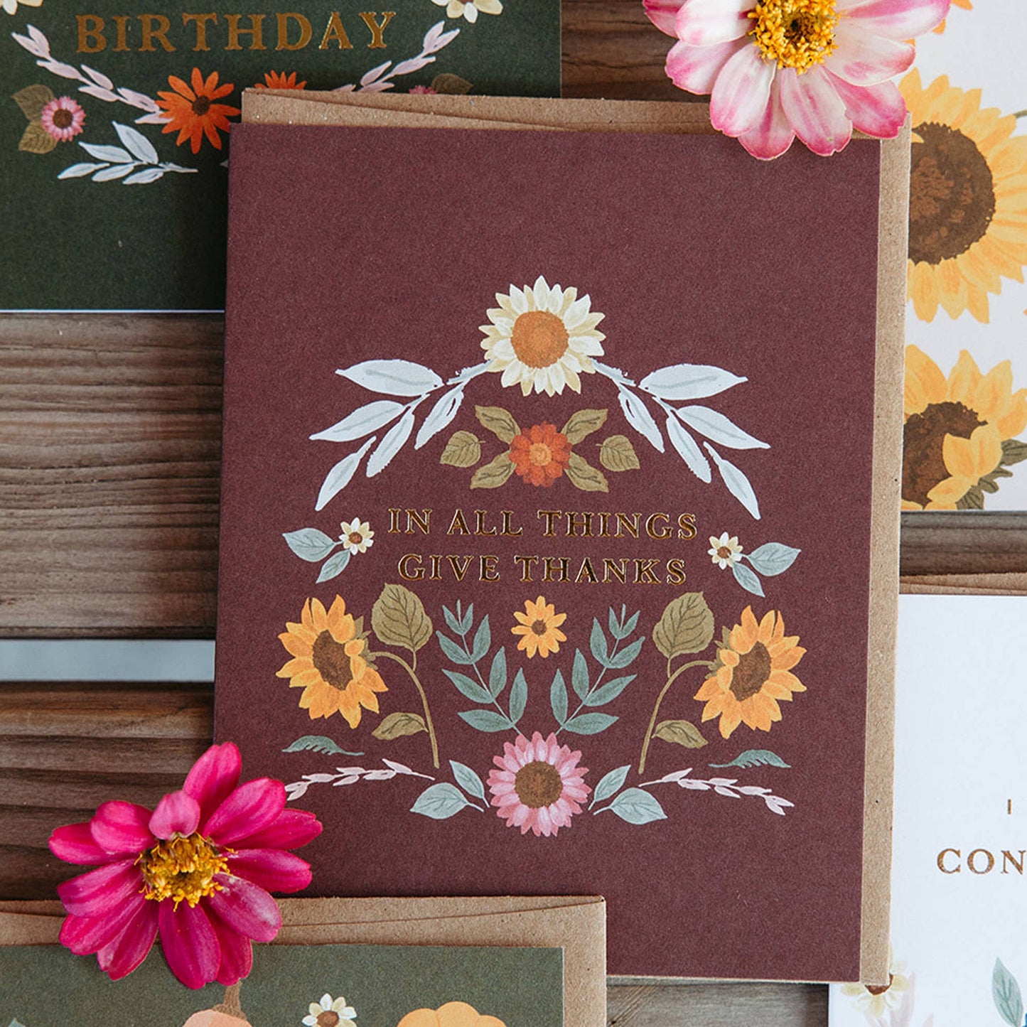 In All Things Give Thanks Fall Floral Greeting Card
