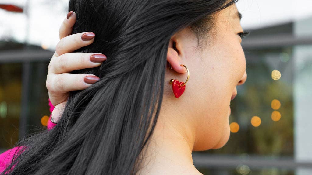 Sweetheart Hoops - Red // Valentine's Day Earrings, Jewelry