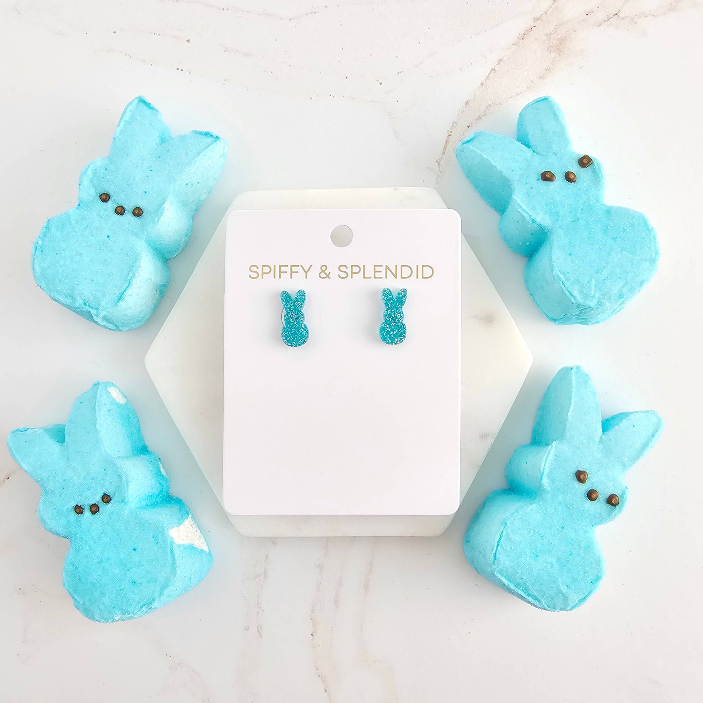Glitter Bunny Studs - Blue // Earrings, Jewelry, Easter