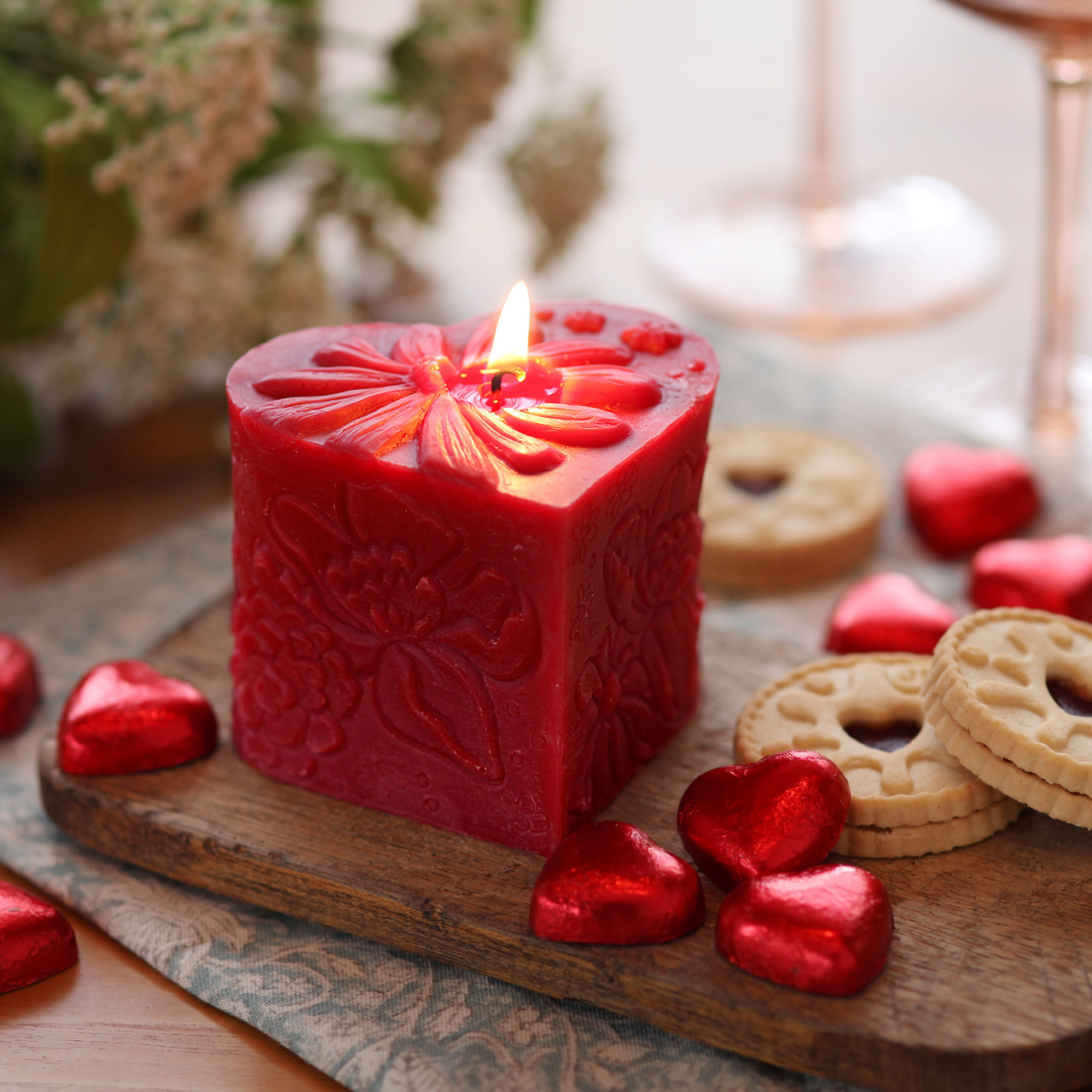 Heart Pillar Candle – 100% Pure Beeswax – Red – 3"x3"