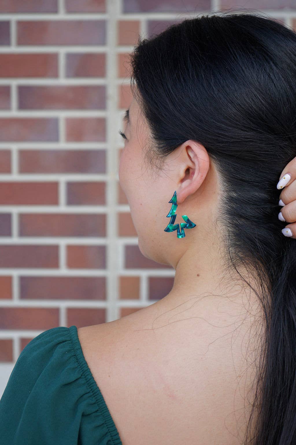 Christmas Tree Hoops - Dark Green // Christmas, Holiday, Jewelry, Earrings