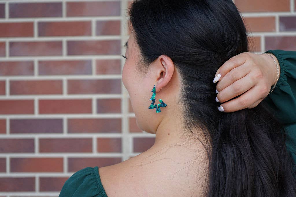 Christmas Tree Hoops - Dark Green // Christmas, Holiday, Jewelry, Earrings