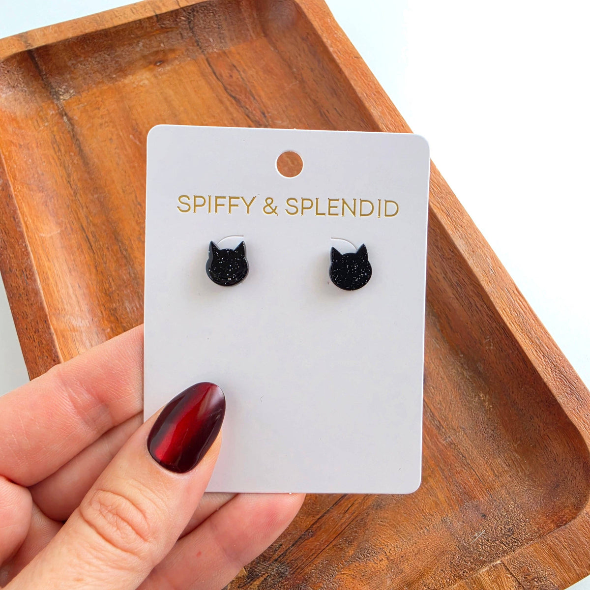Dainty Cat Studs - Black Glitter // Halloween, Fall, Earring
