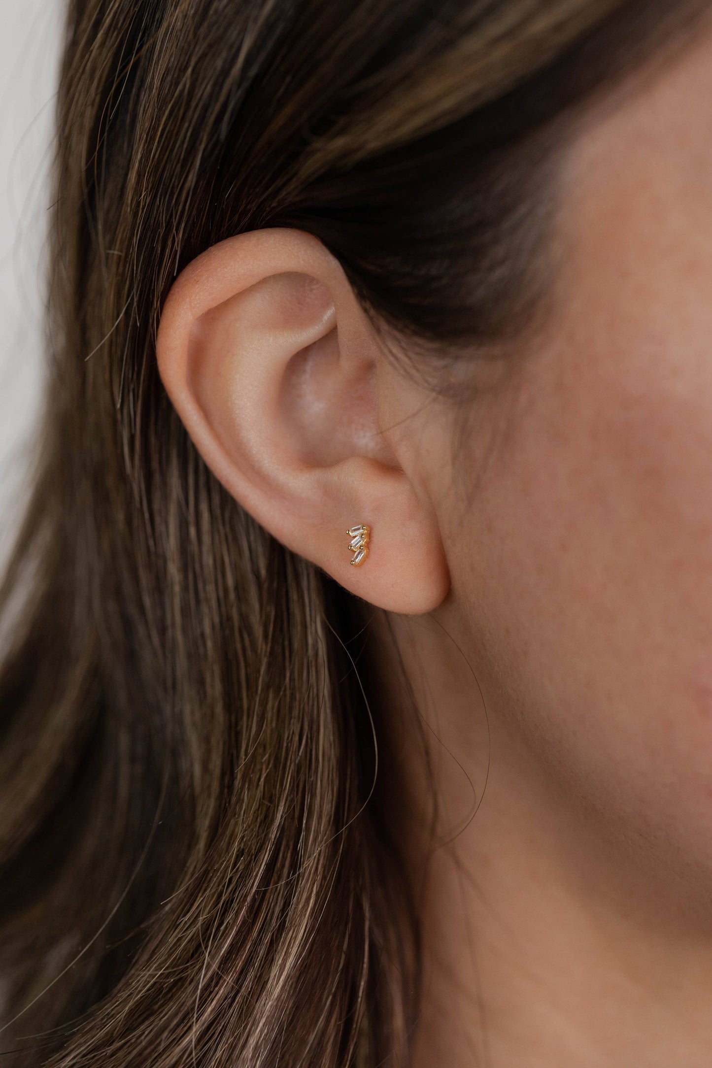 Offset Trio - White CZ - Gold Earrings