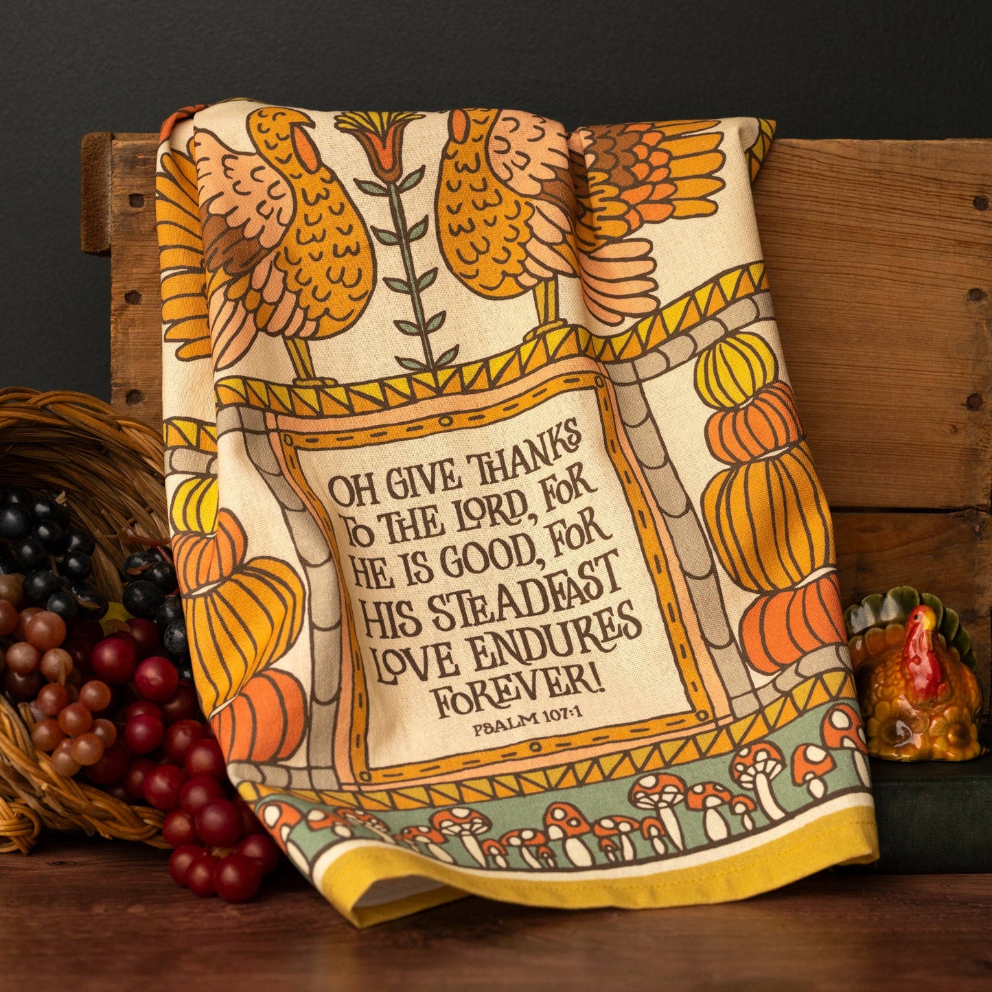 Give Thanks Scripture Tea Towel — Full Color