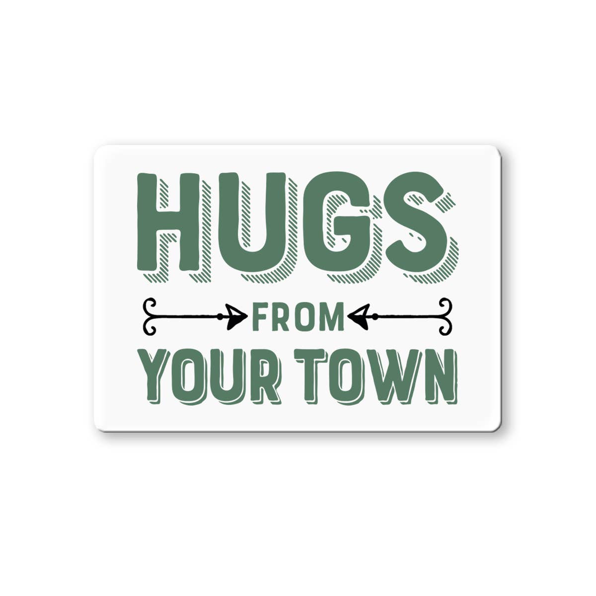 Personalized City Ceramic Magnet, Hugs Name Drop Design