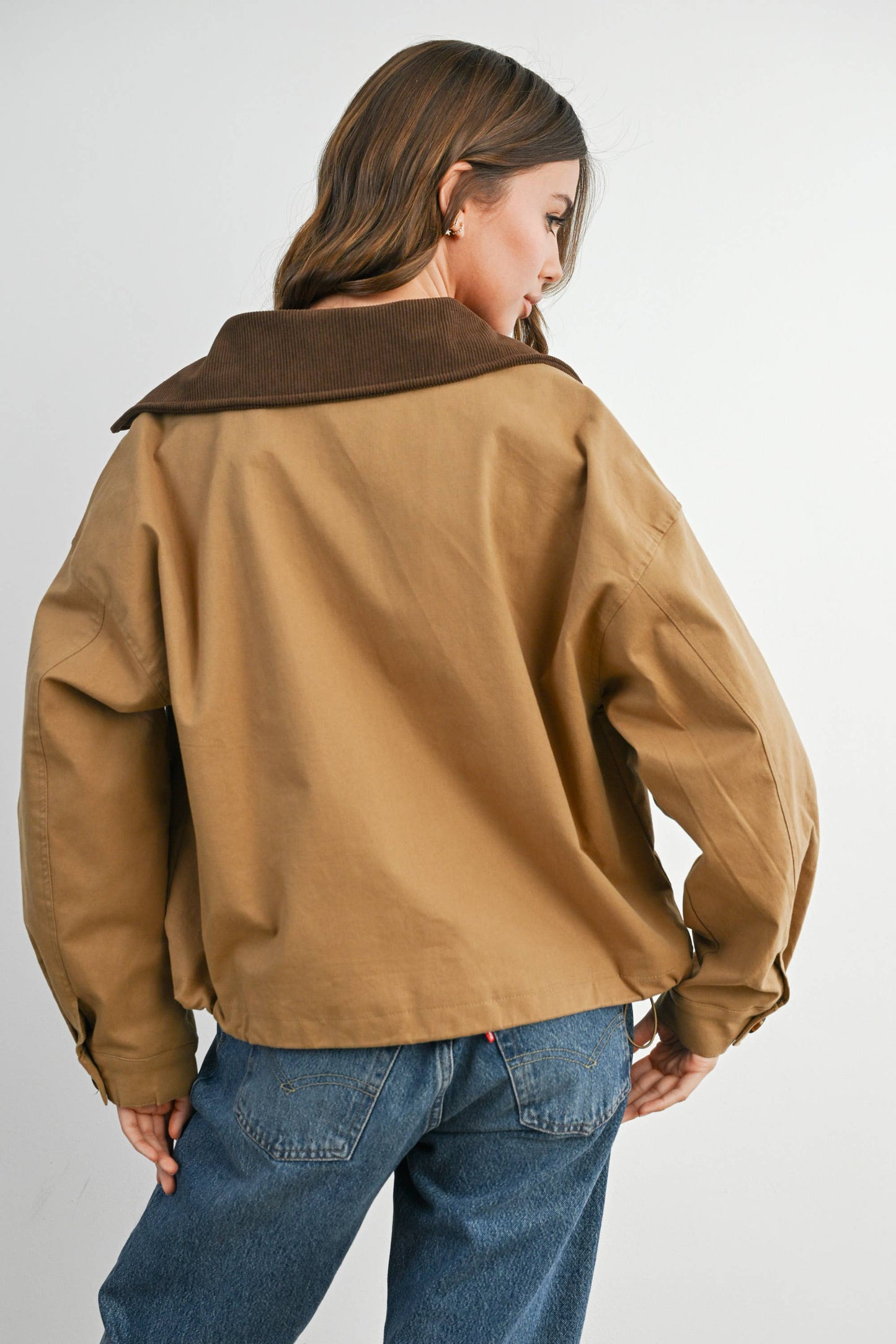 Collared Zip-Up Drawstring Jacket