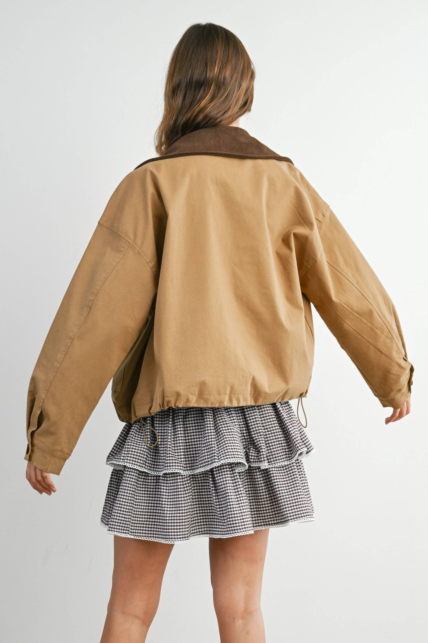 Collared Zip-Up Drawstring Jacket