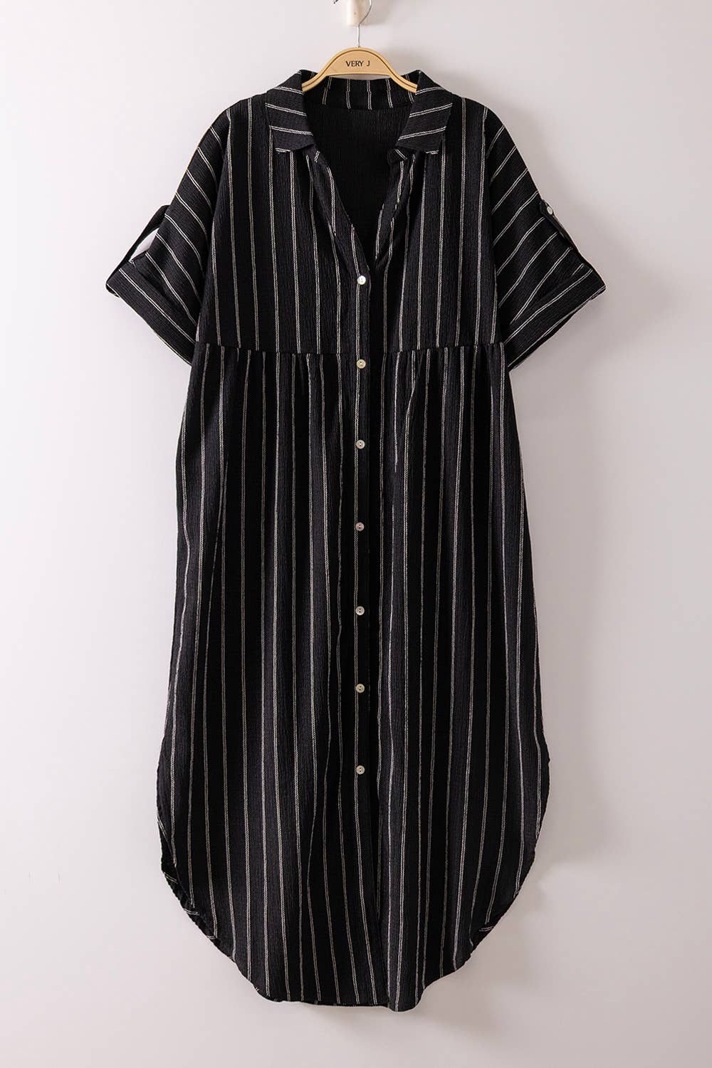 Striped Linen Midi Button Down Shirt Dress