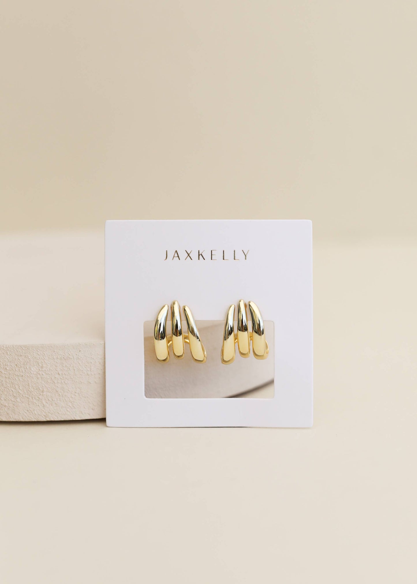 Gold Three Hoop Huggie - Earring