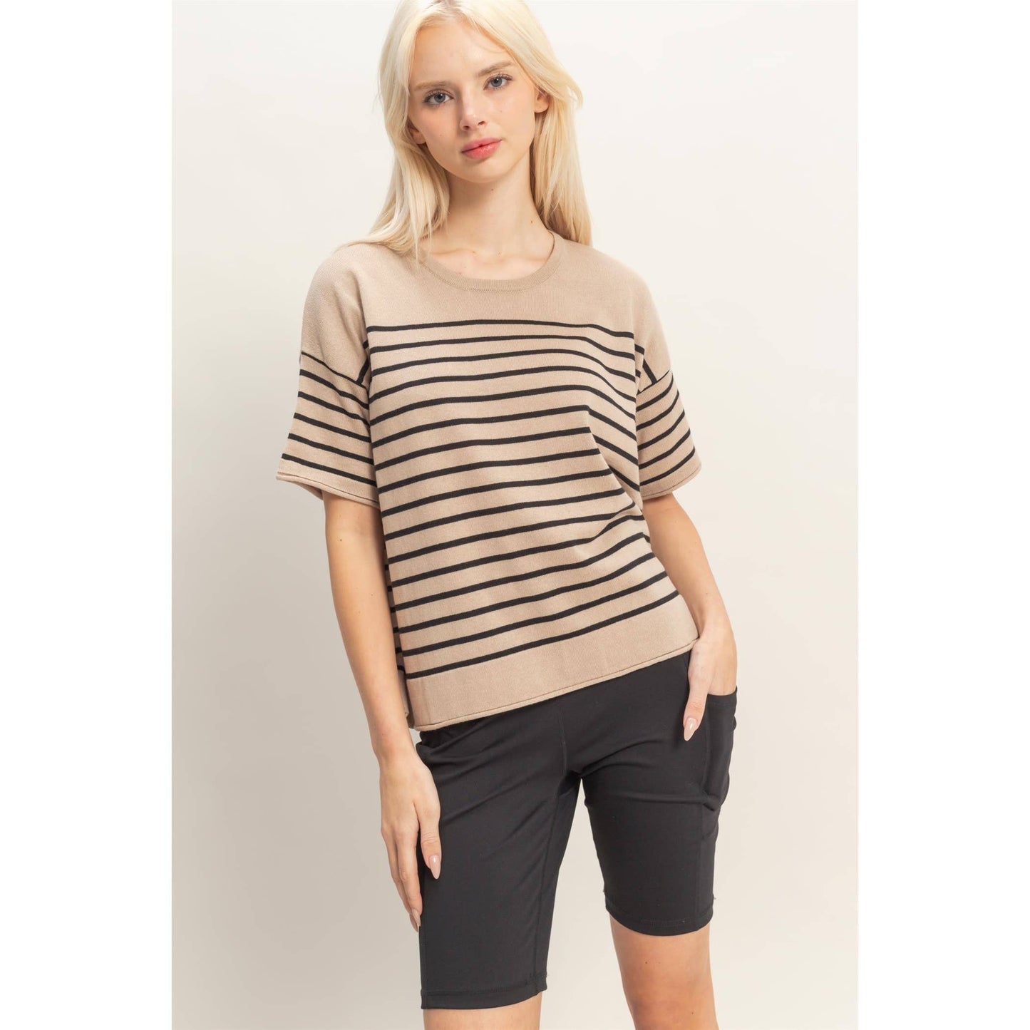 Striped Short Sleeve Knit Top