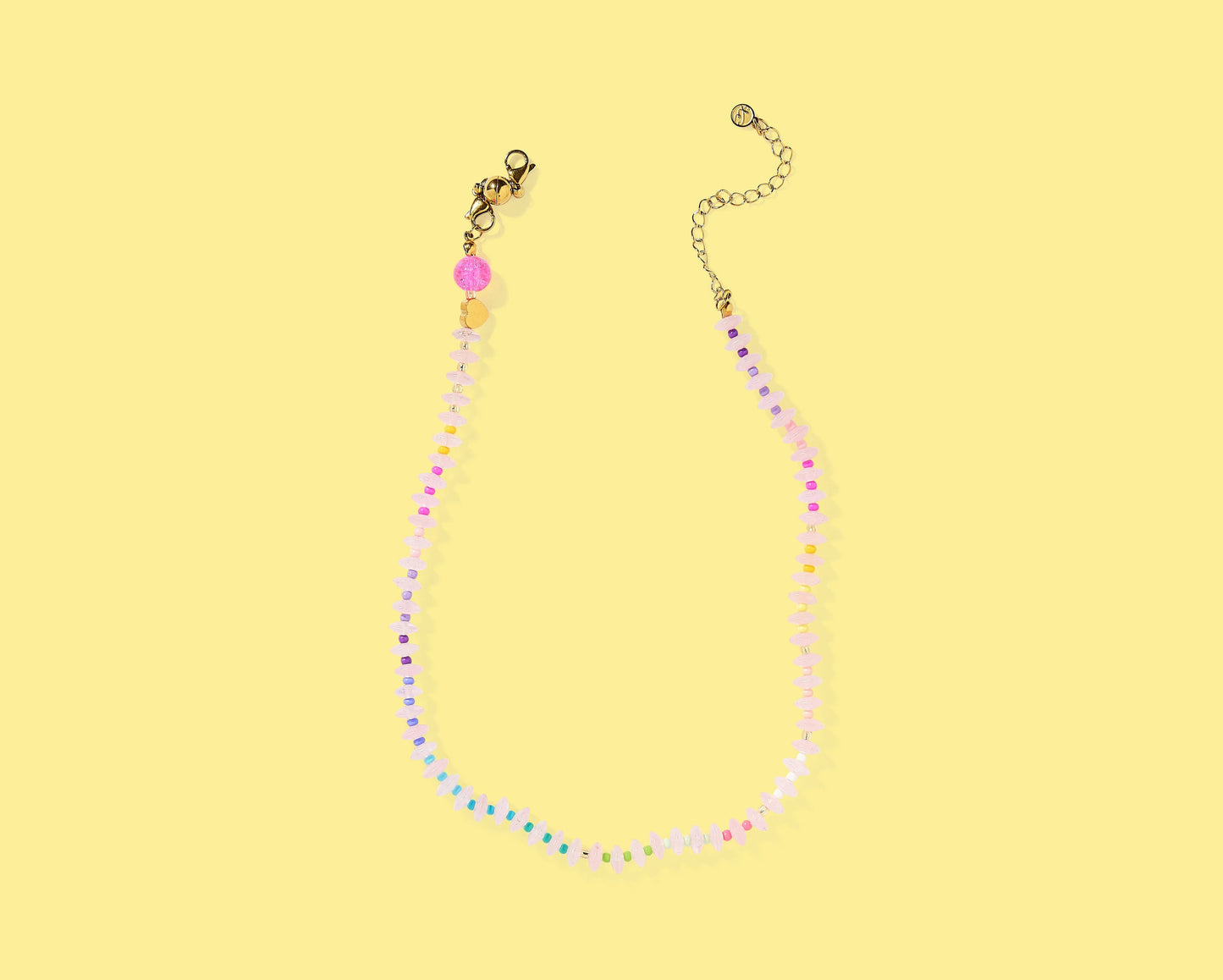 Beaded Necklace - Light Pink + Multi-Colored Beads - Maren