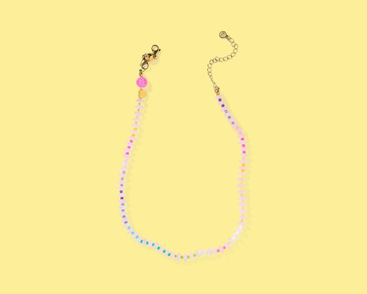 Beaded Necklace - Light Pink + Multi-Colored Beads - Maren