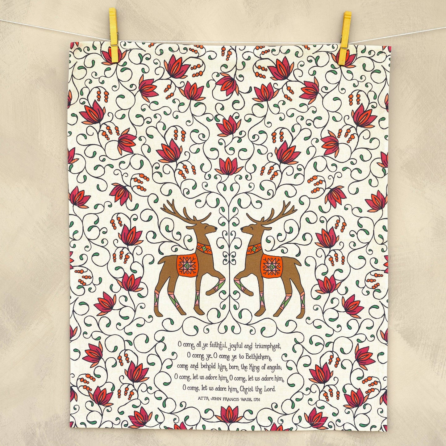 O Come All Ye Christmas Tea Towel - Full Color
