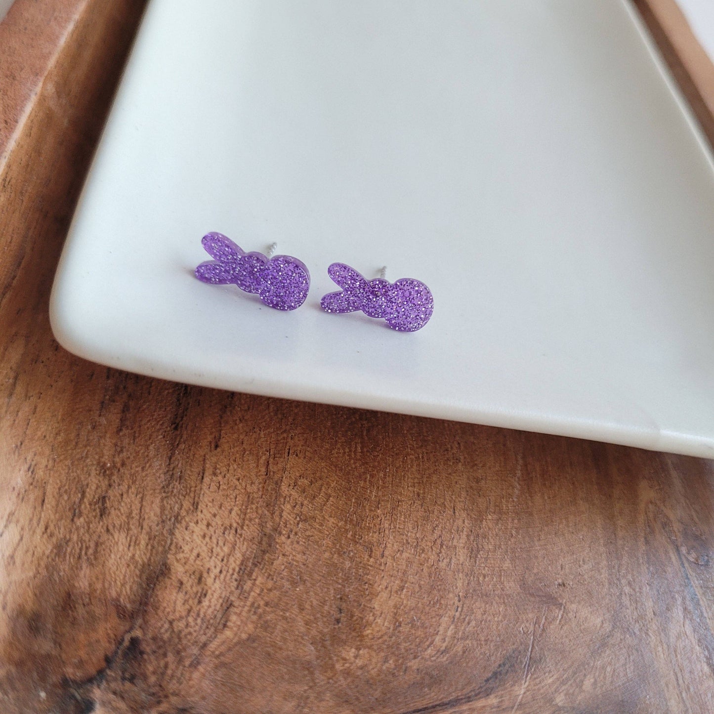 Glitter Bunny Studs - Purple // Easter, Jewelry, Earrings