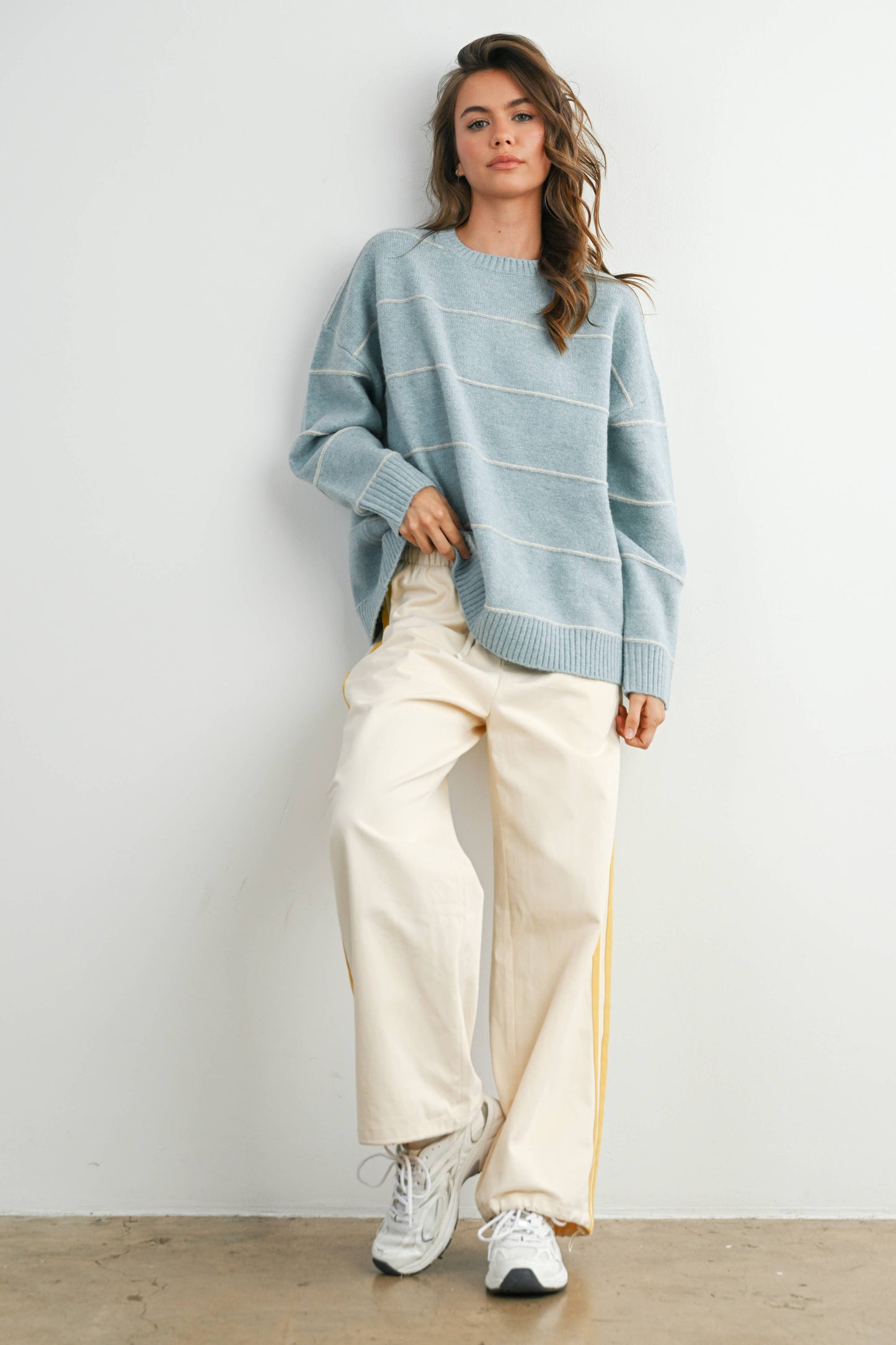Striped Pattern Drop Shoulder Sweater