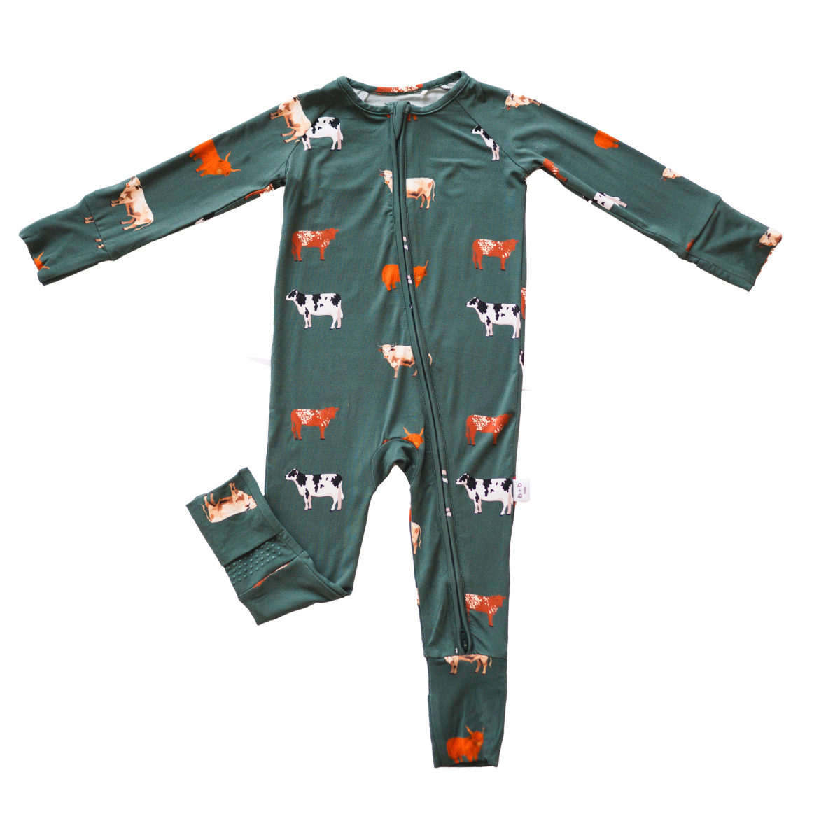 Bamboo 2-Way Convertible Zip Romper - Green Cow (0-24m)