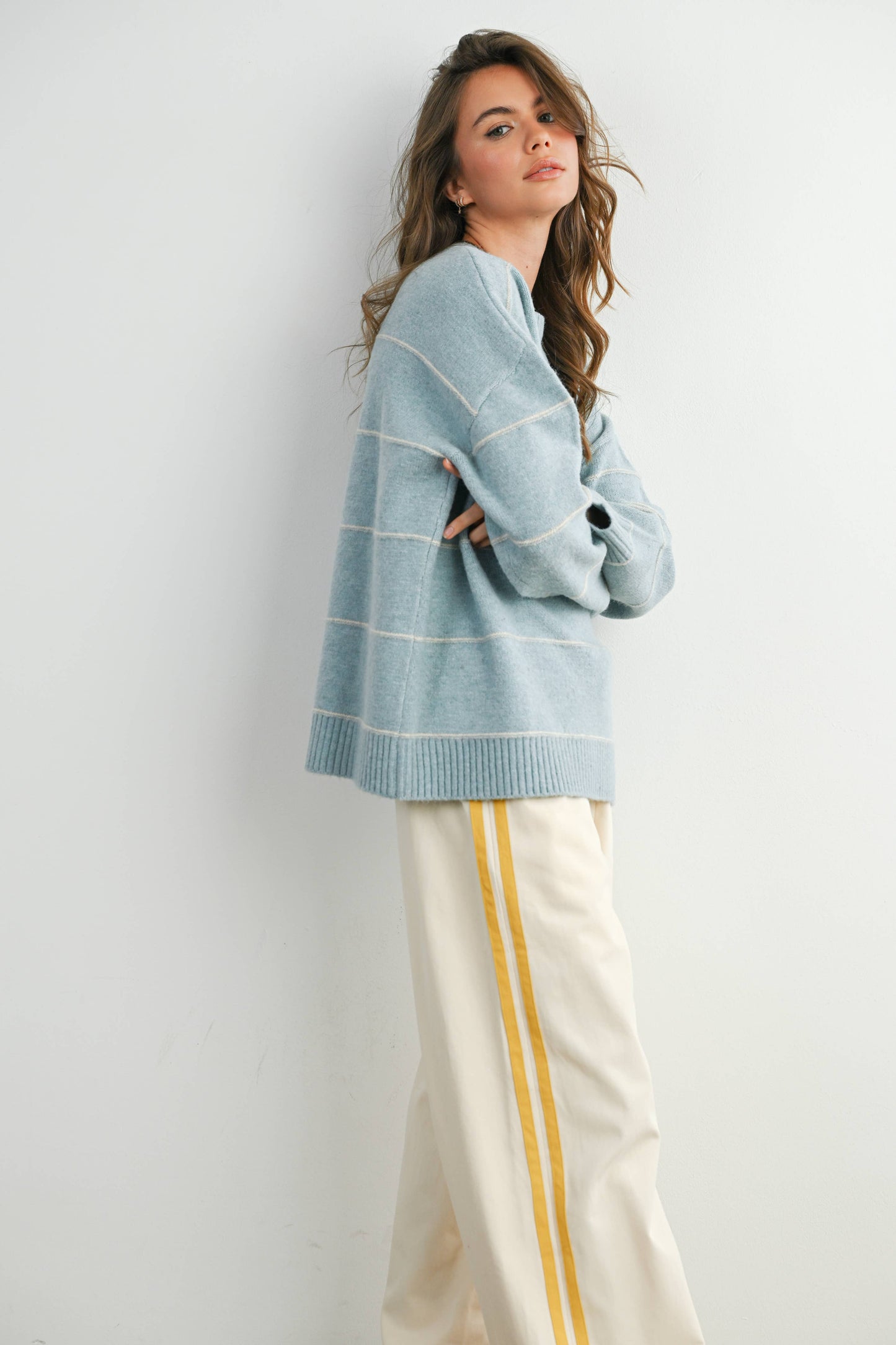 Striped Pattern Drop Shoulder Sweater