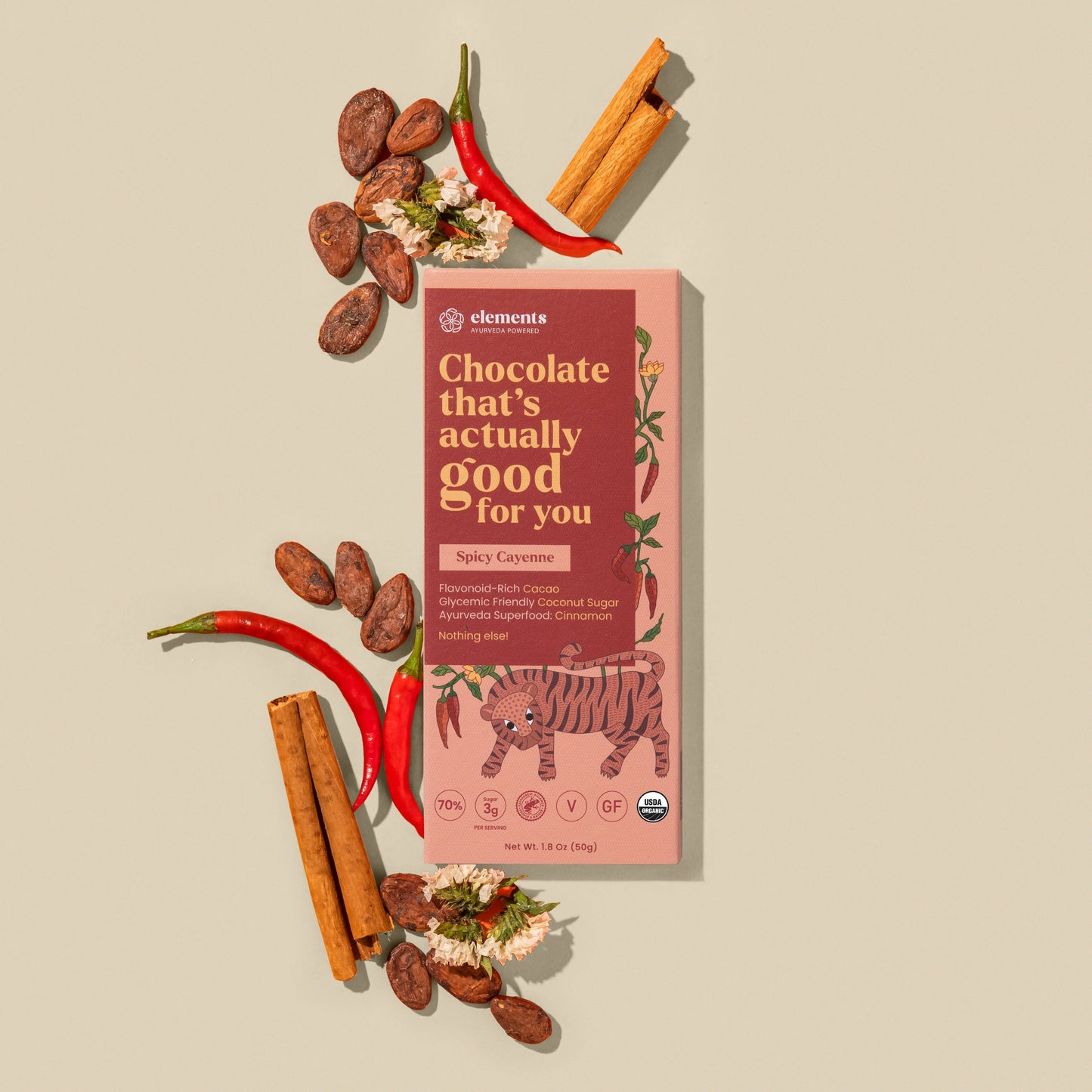 Spicy Cayenne Cinnamon Dark Chocolate | Vegan Organic