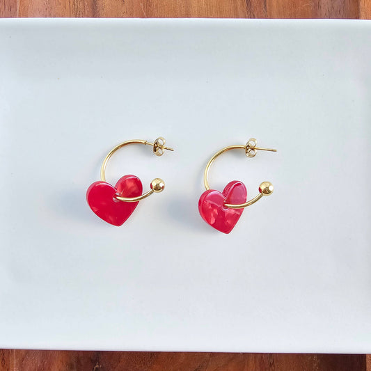 Sweetheart Hoops - Red // Valentine's Day Earrings, Jewelry