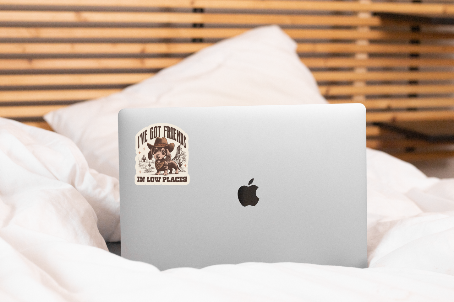 I've Got Friends In Low Places Sticker - cowboy, dachshund