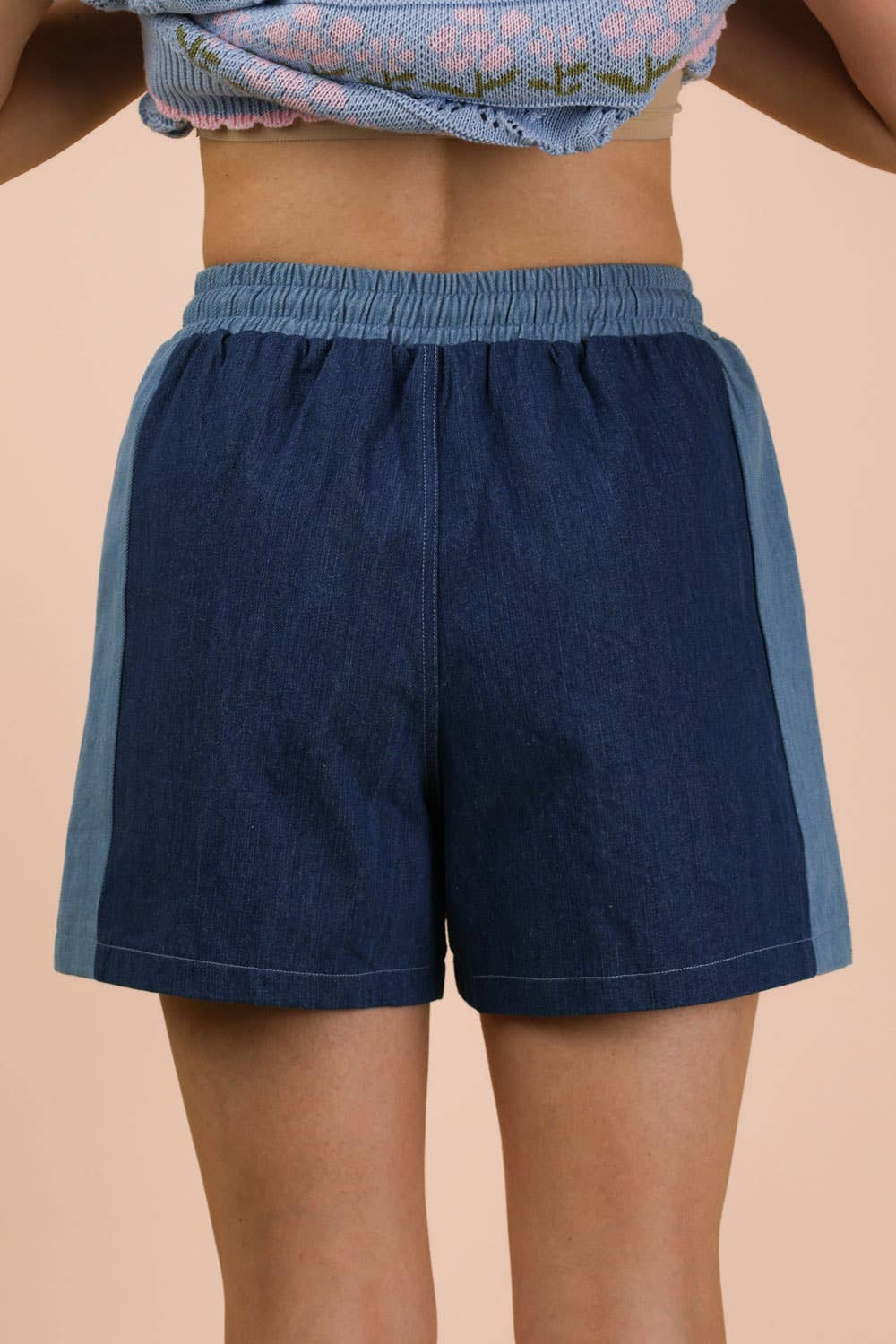 Denim-Terry Mix Casual Shorts