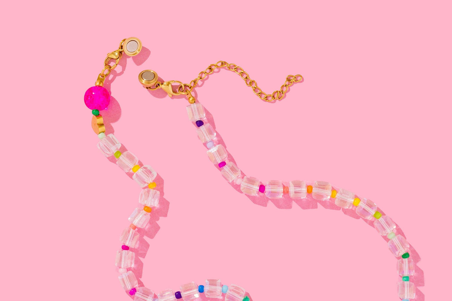 Beaded Necklace - Light Pink + Multi-Colored Beads - Maren