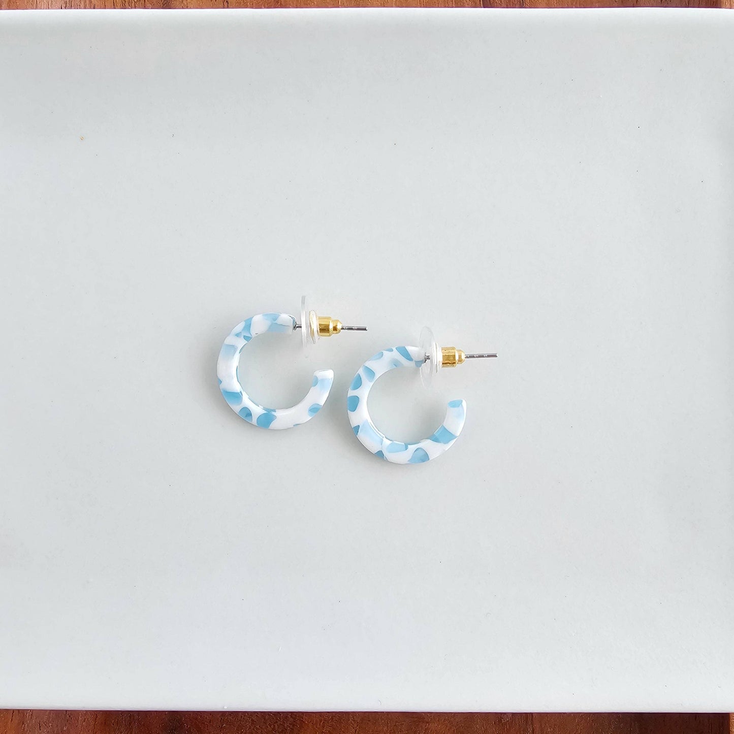 Micro Cam Mini Hoops - Pastel Blue Dot // Easter Jewelry